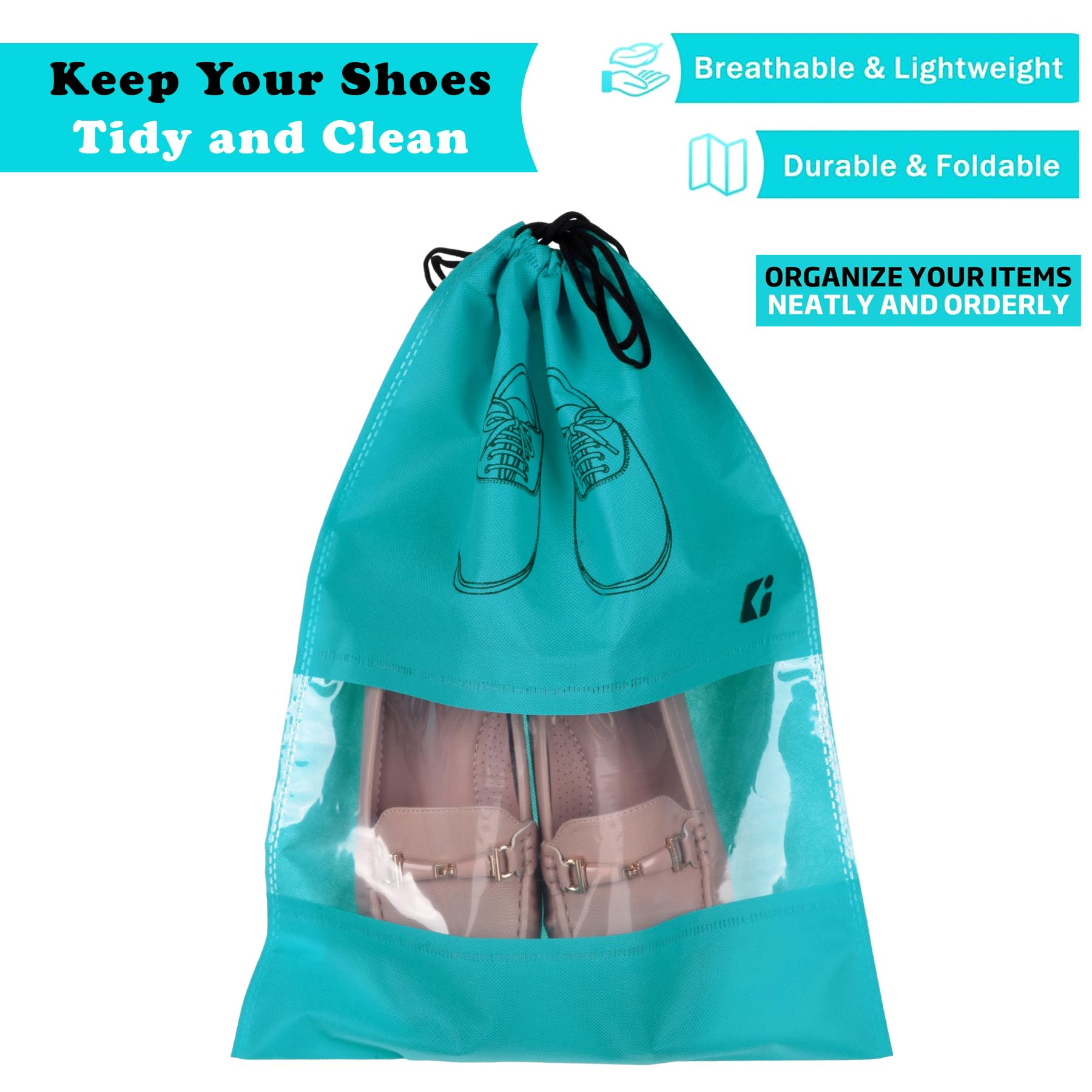 Kuber Industries Paquete de 10 bolsas para zapatos | Bolsas de zapatos para viajes | Bolsas de almacenamiento de zapatos no tejidas | Juego de organizadores de almacenamiento | Cubierta de zapatos con