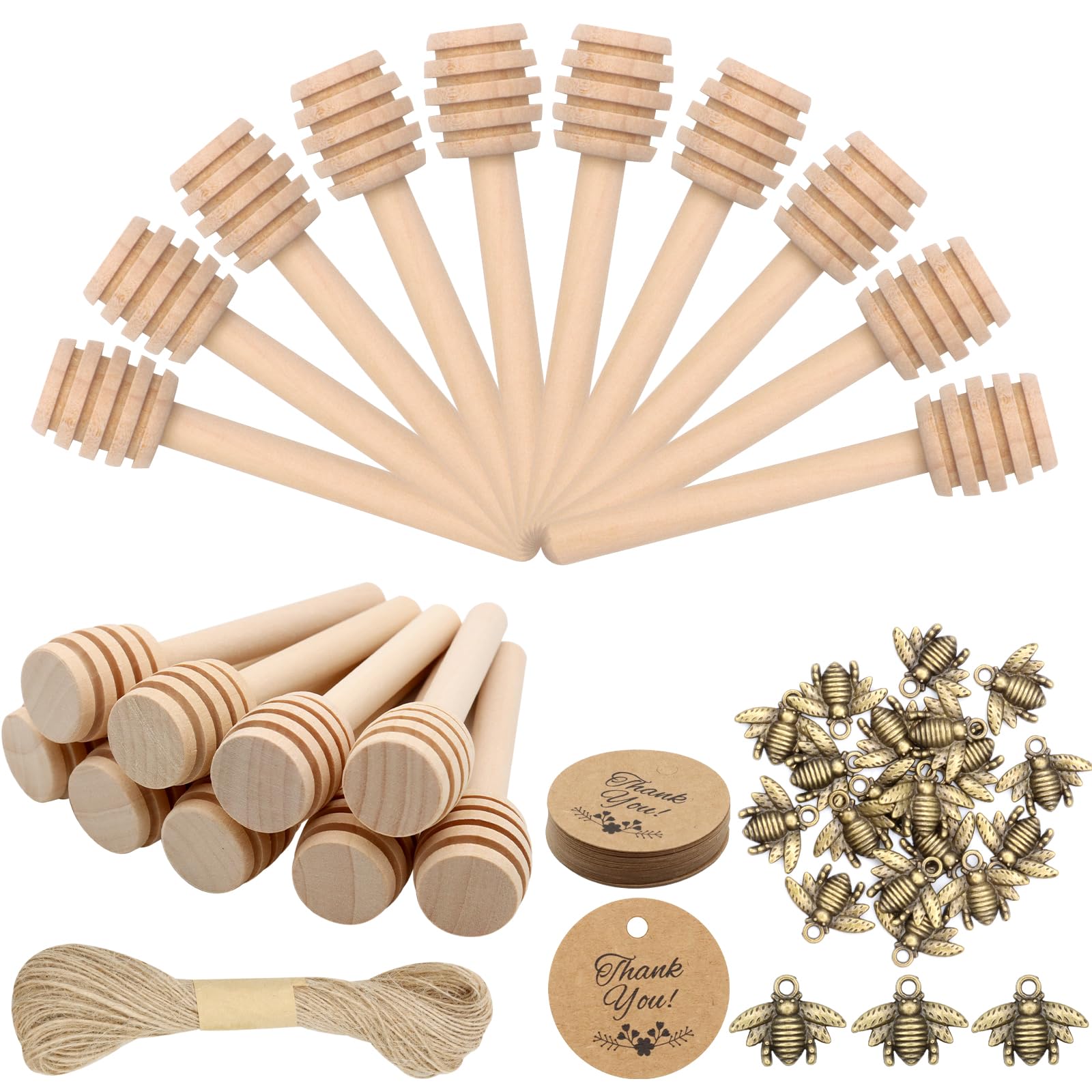 Scettar Honey Dipper Gift Set with Tags, Bee Charms & Twine, 20 Pack