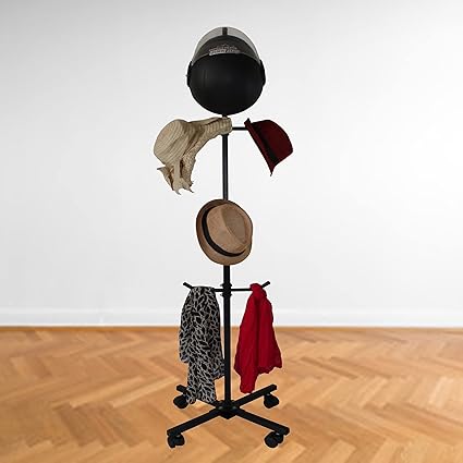 D&V ENGINEERING - Creative in innovation Movable Vertical Stand For Coat Hanging,Scarf,Umbrella,Hand Bag,Belt,Hat Cap,Helmets,Cloths Organizer Hanging Rack For Bedroom With 8 Hooks(Metal)