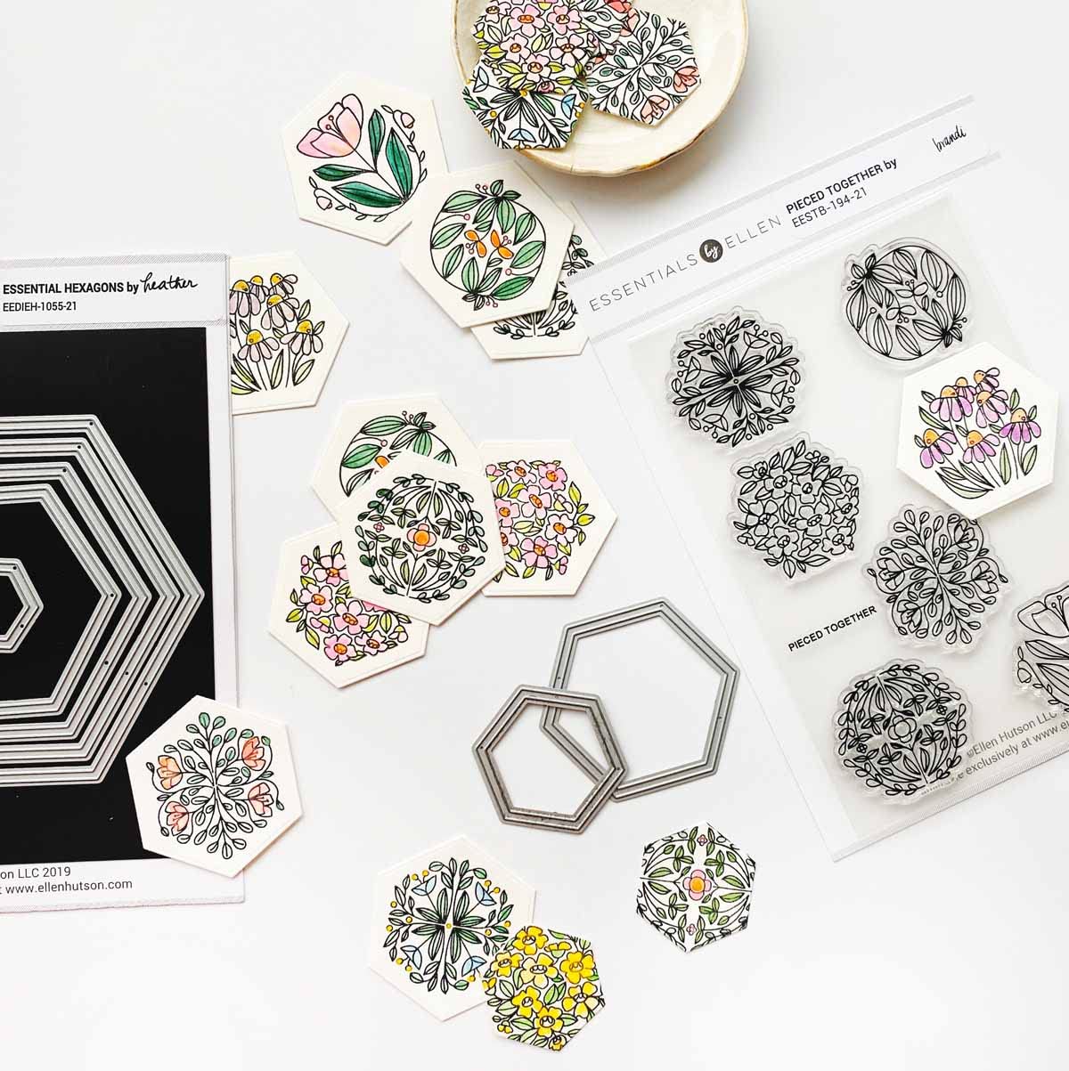 HexágonosEssentials by Ellen Designer DiesLayering Stackable Nesting Panels Matting Shape Cutting Die. Cortes de matriz DIY para fazer cartões e scrapbooking Imagem 2