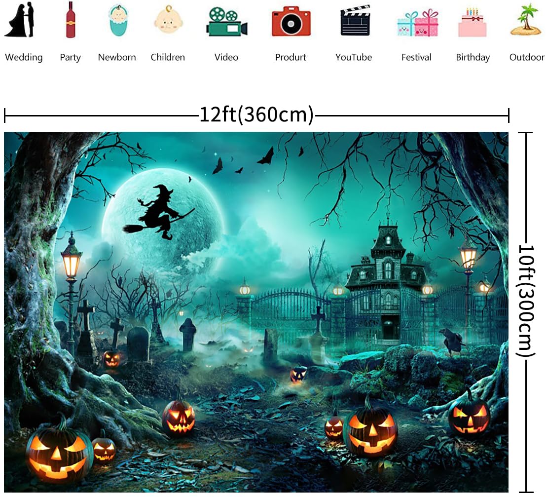 Fotohintergrund Für Halloween – Cartoon-Kürbis & Vollmond, Polyester, In 8 Größen Erhältlich