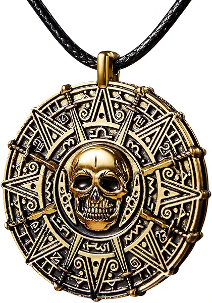 Spooktacular Creations Halloween Pirate Coin Necklace Pirate Skull Necklace Accessories for Men Women Halloween Cosplay, Pirates Costume, Halloween Dress Up Party Favors