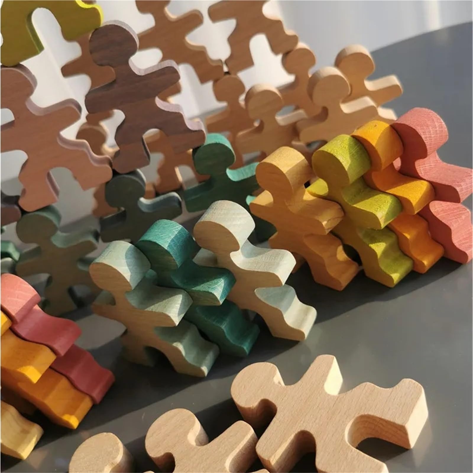 Holzfiguren Puppen Regenbogen-Holzspielzeug, stapelbare Männer, Bauset, Gewichtheben, Klammerpuppen for Kinder, pädagogisches Spiel(Rainbow 48)