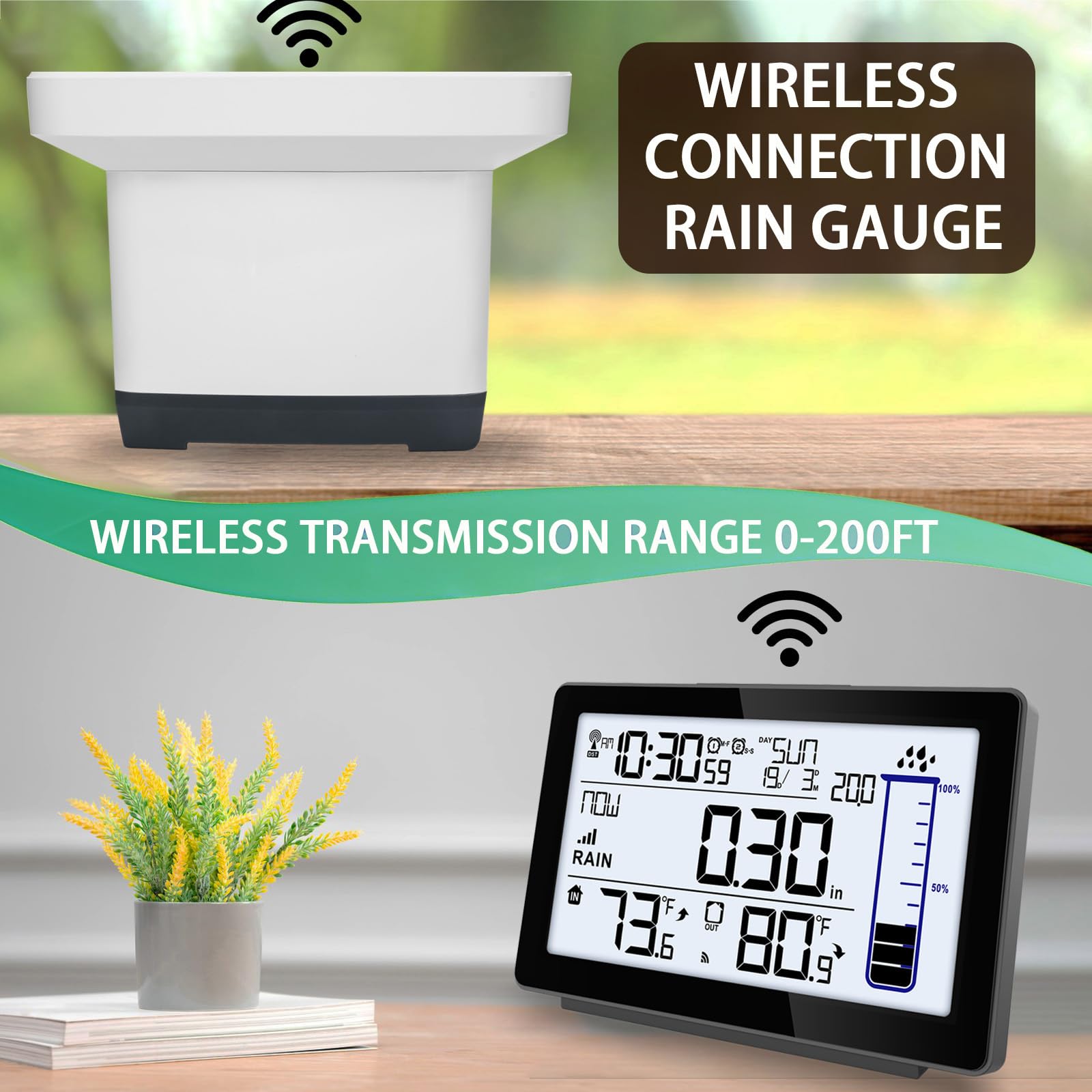 Pluviometro digitale senza fili per esterni, pluviometro digitale a svuotamento automatico, per esterni, con migliore valutazione, misuratore di pioggia elettronico per giardino, impermeabile a prova
