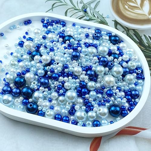 Miniatura 9 de LIMAOLLY Cuentas redondas de perlas mixtas de 0.31 a 0.39 pulgadas (2.12 oz) con agujero, cuentas sueltas de plástico satinado para manualidades,