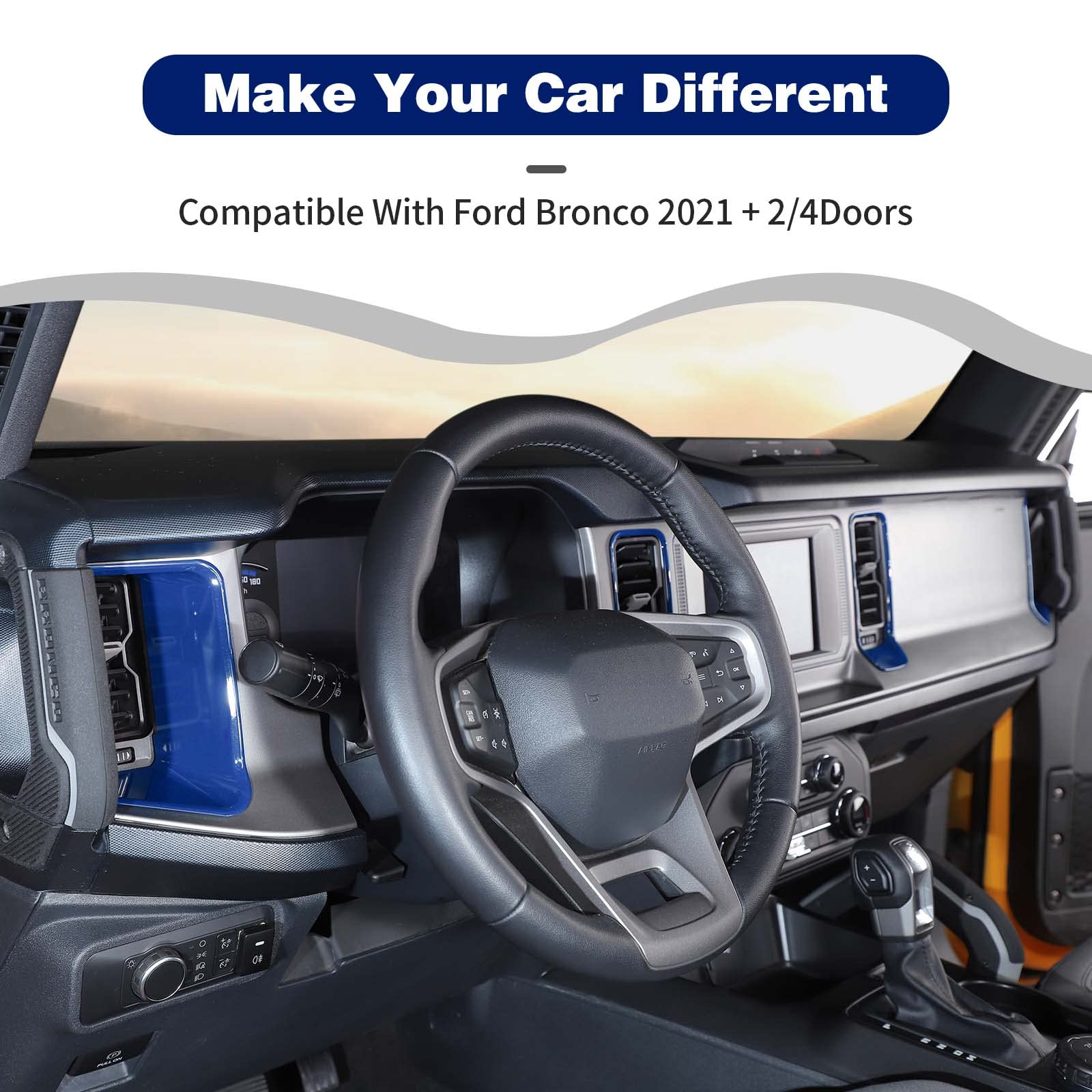 HTHE for Ford Bronco Center Console Dash Air Vent Side Ring Cover Compatible with Ford Bronco 2/4Doors 2021 + (ABS,4pcs,Blue) Model A