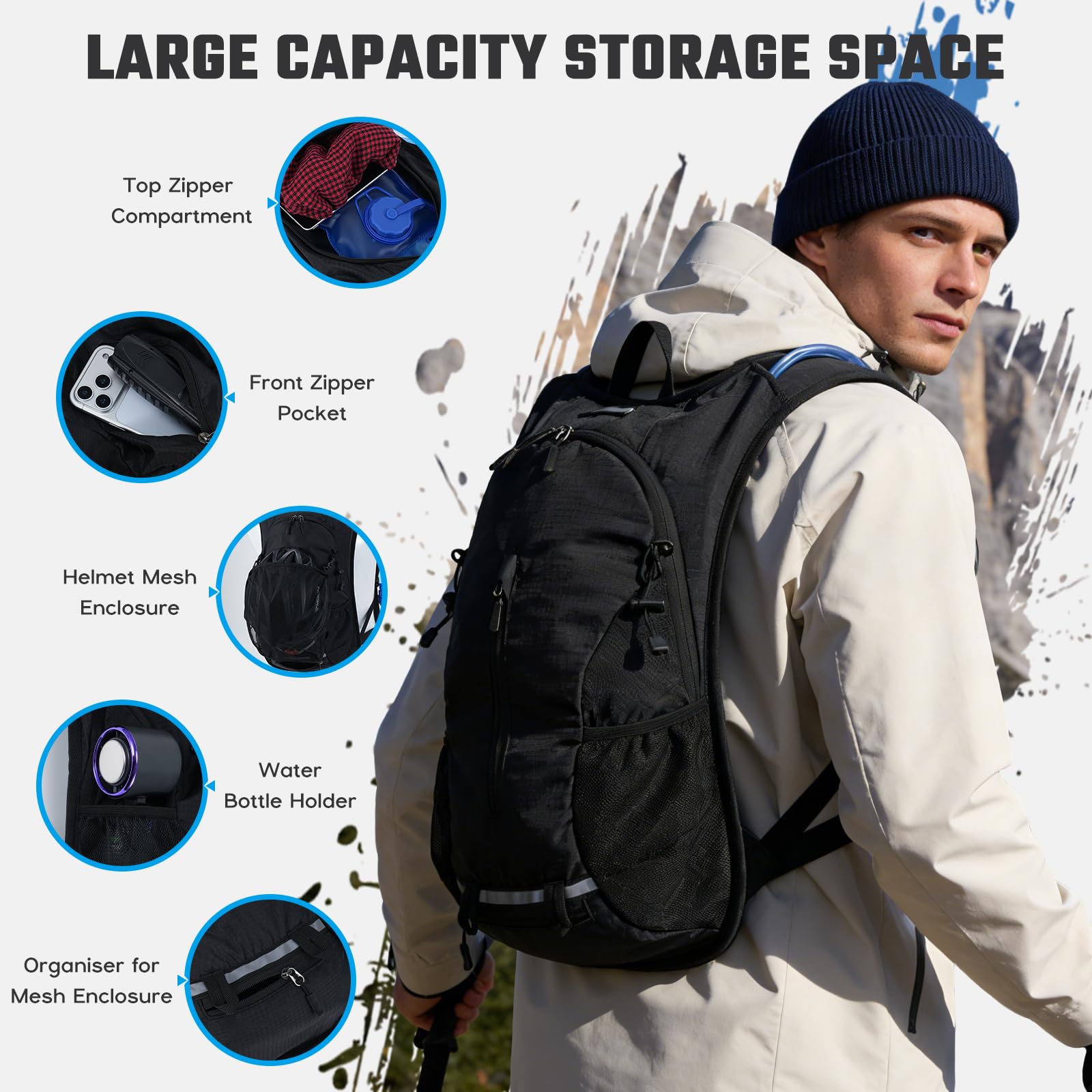 Hydration Backpack with 2L Water Bladder, Lightweight Water Backpack Breathable Hydration Pack for Women Men Cycling Running Camping Climbing — view 2