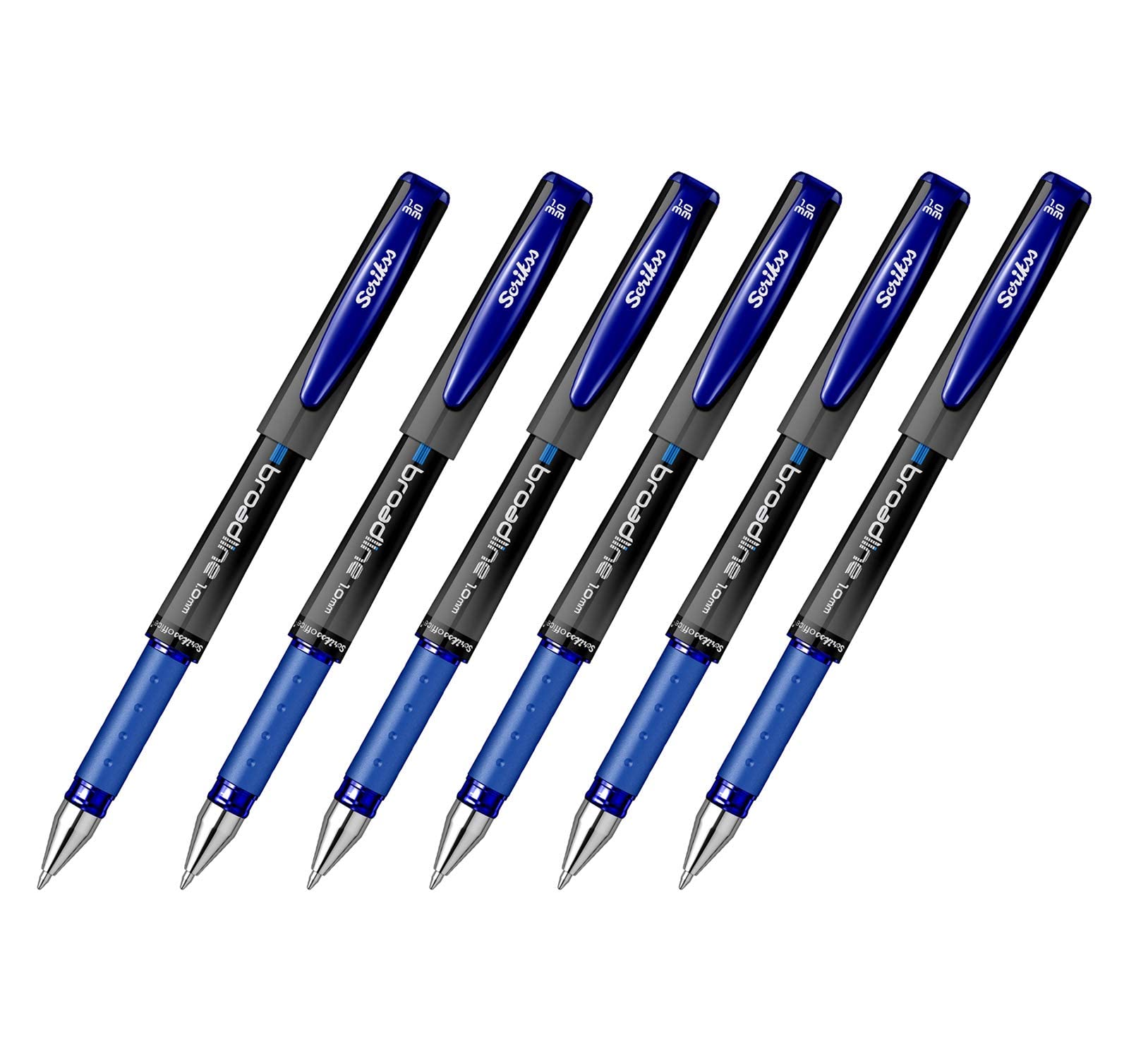 Scrikss Office Broadline 1.0mm Gel Pen - Fast Dry Gel Ink, Smooth Writing, ABS Plastic Body - Set of 6 Pens (Blue)