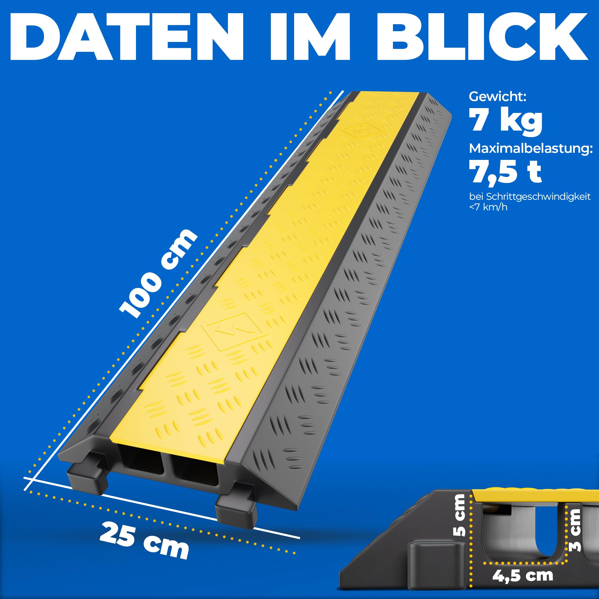 schlauchmeister24 Protection de câble avec Couvercle Protection Contre Les débordements en Caoutchouc (2 canaux | 100 x 25 x 5 cm)
