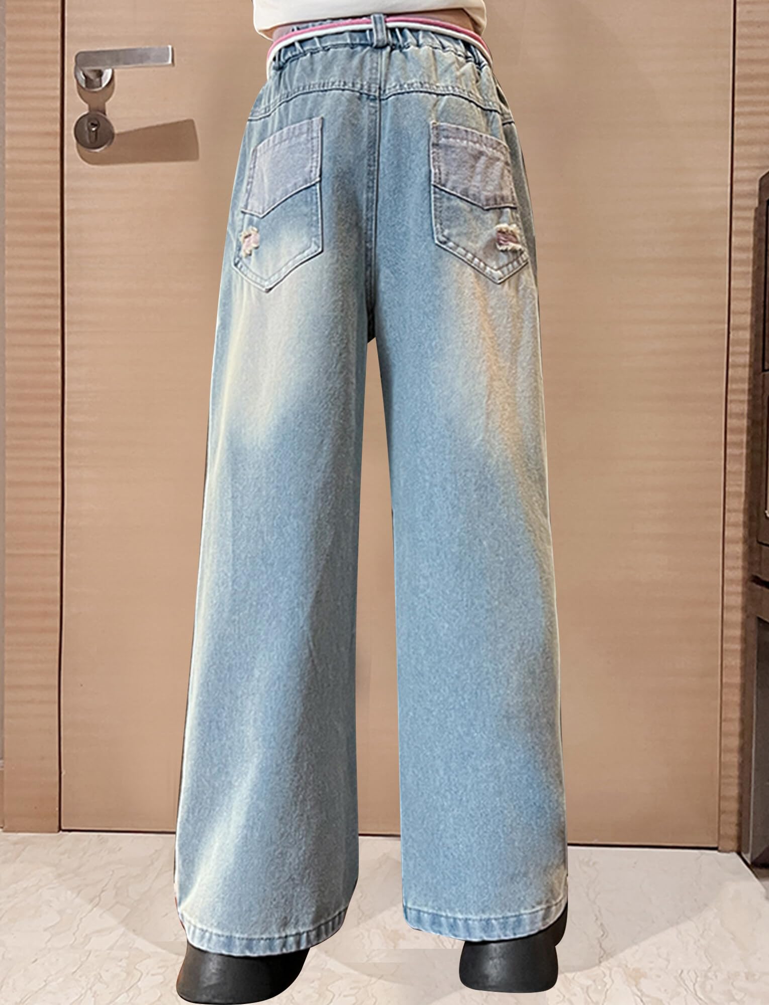 Happy Cherry Jeans Bambina Pantaloni Denim Blu Dritto Fori Vintage per Bambini Pantaloni Cargo Ragazze 5-14 Anni Streetwear