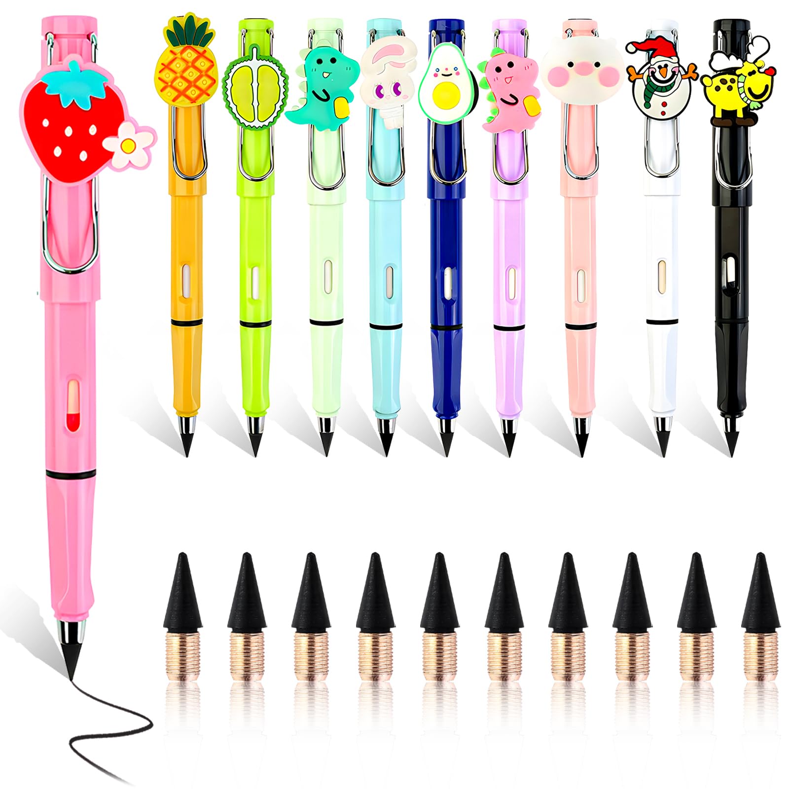 CIYIN Lápiz Infinito, 10 Piezas Lápiz Eterno para Niño, Lápiz Sin Tinta con Gomas, Lápiz Eterno Kawaii con 10 Lápiz Eterno Recambio, Lápiz Infinito Reutilizable para Escribir y Dibujar