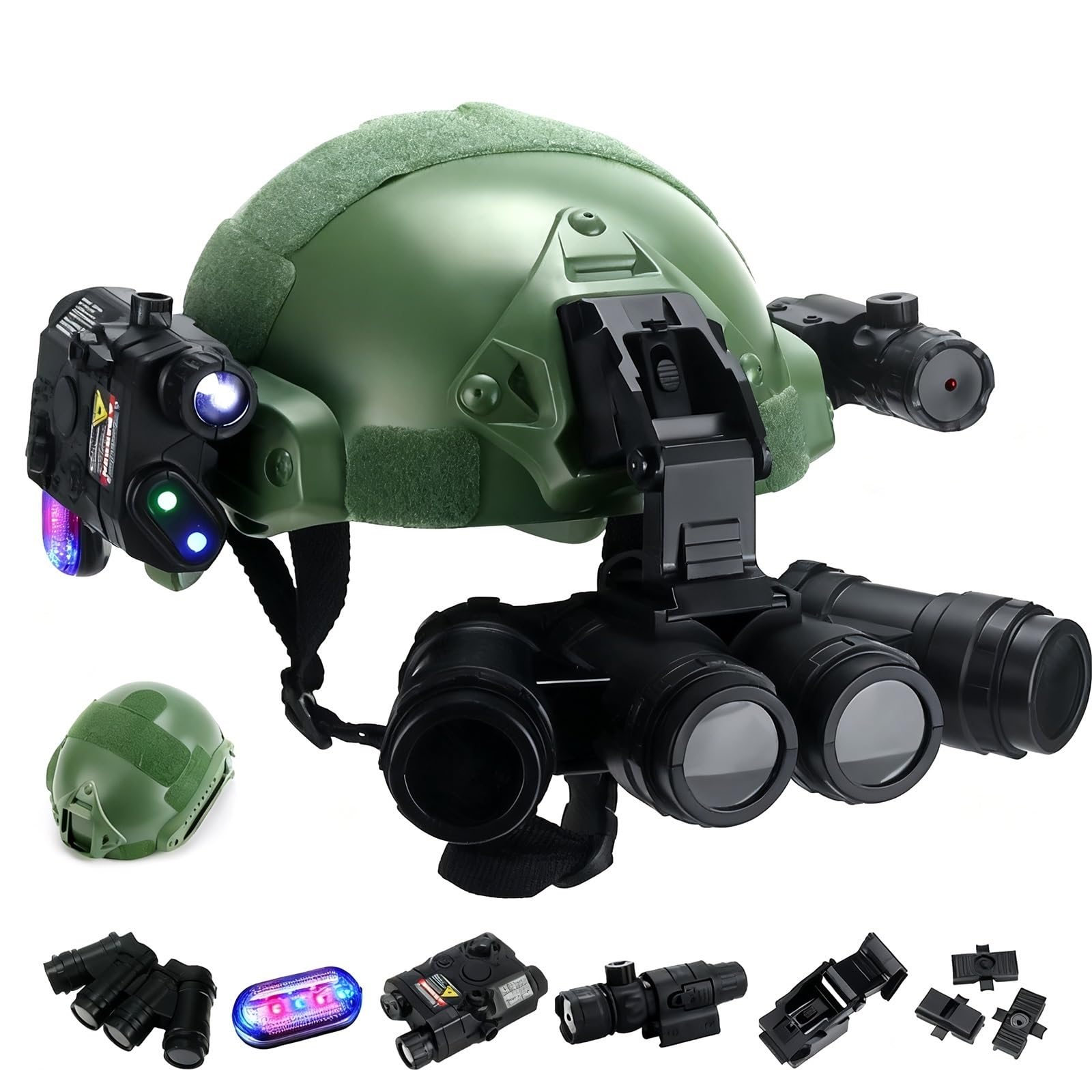 Veloce Tattico Casco Bambini Set Modello Con Visore Notturno Quattro Occhi, Torcia Multifunzionale Casco Softair Bambini for Caccia CS Cosplay Equipaggiamento