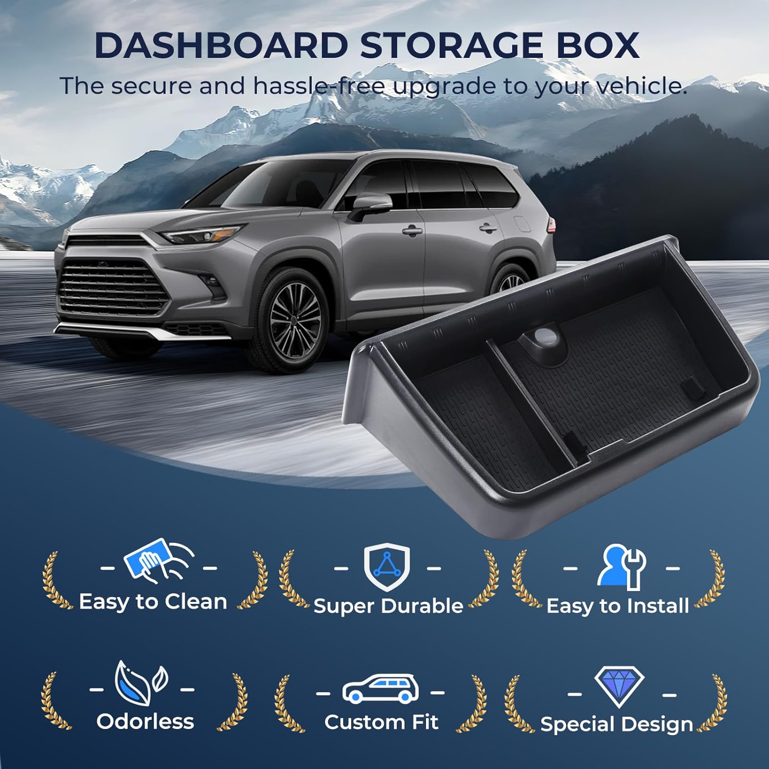 Dashboard Behind Screen Storage Box for Toyota Grand Highlander 2024 2025 2026, Interior Accessories Center Console Organizer Tray for 24 25 26 Grand Highlander, Black