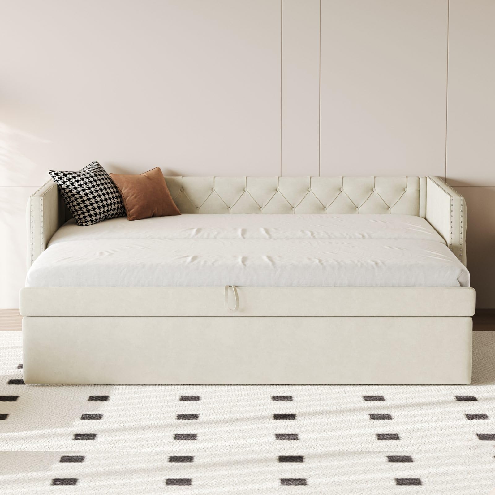 Canapé-lit Vintage 90x200cm Rembourré Lin Gris - 2 Tiroirs De Rangement - Cadre Lit Ado Avec