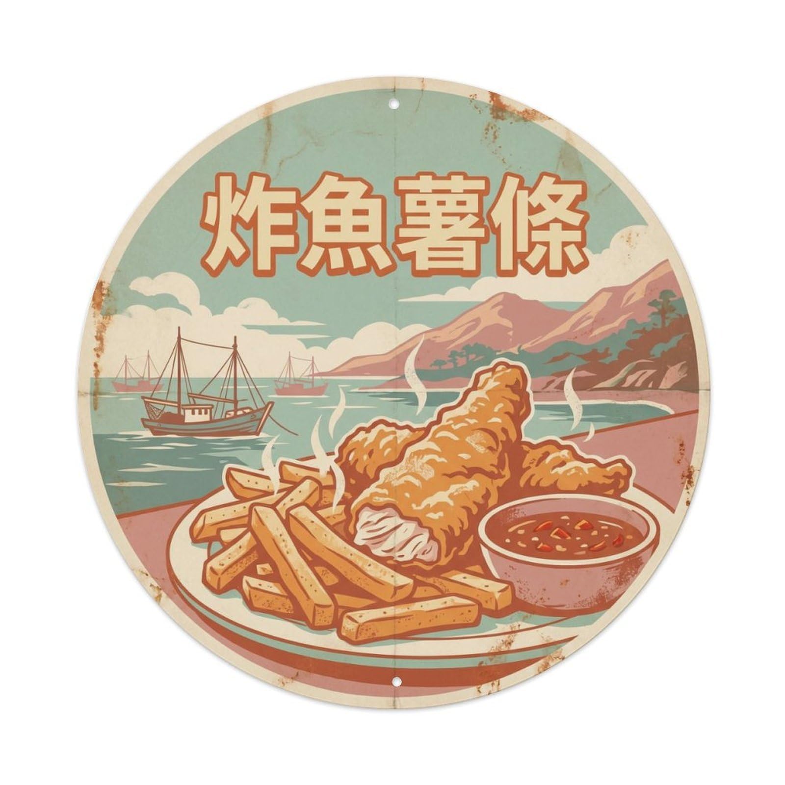 Pub Food Fried Fish Taiwan Culture Screenprint Travel Metal Tin Sign