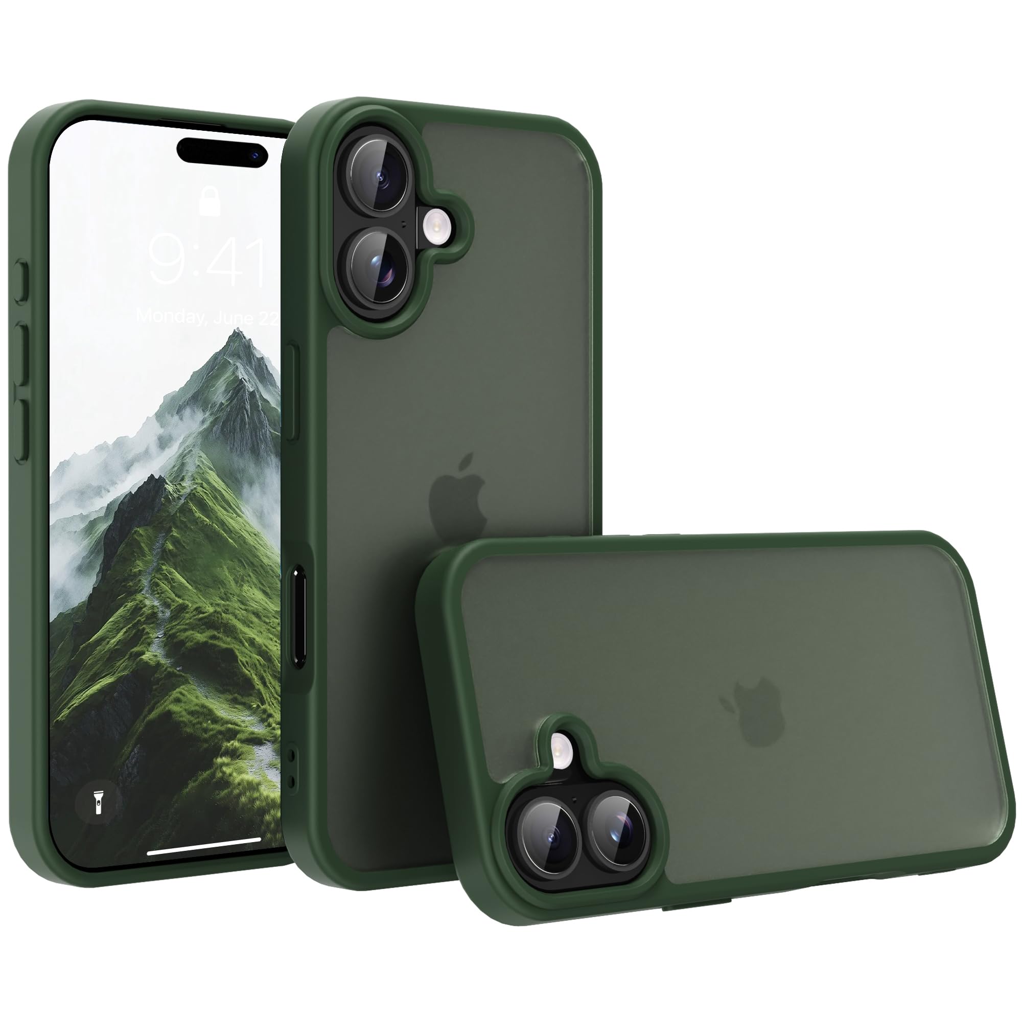 PinLiSheng iPhone 17 用 ケース 3倍米軍MIL規格 PC背面TPUバンパー 耐衝撃 黄変防止 指紋防止 アイフォン17携帯スマホケース 耐衝撃 SGS認証 薄型 ストラップホール付き いPhone17 対応 6.3インチ (グリーン, iPhone 17)