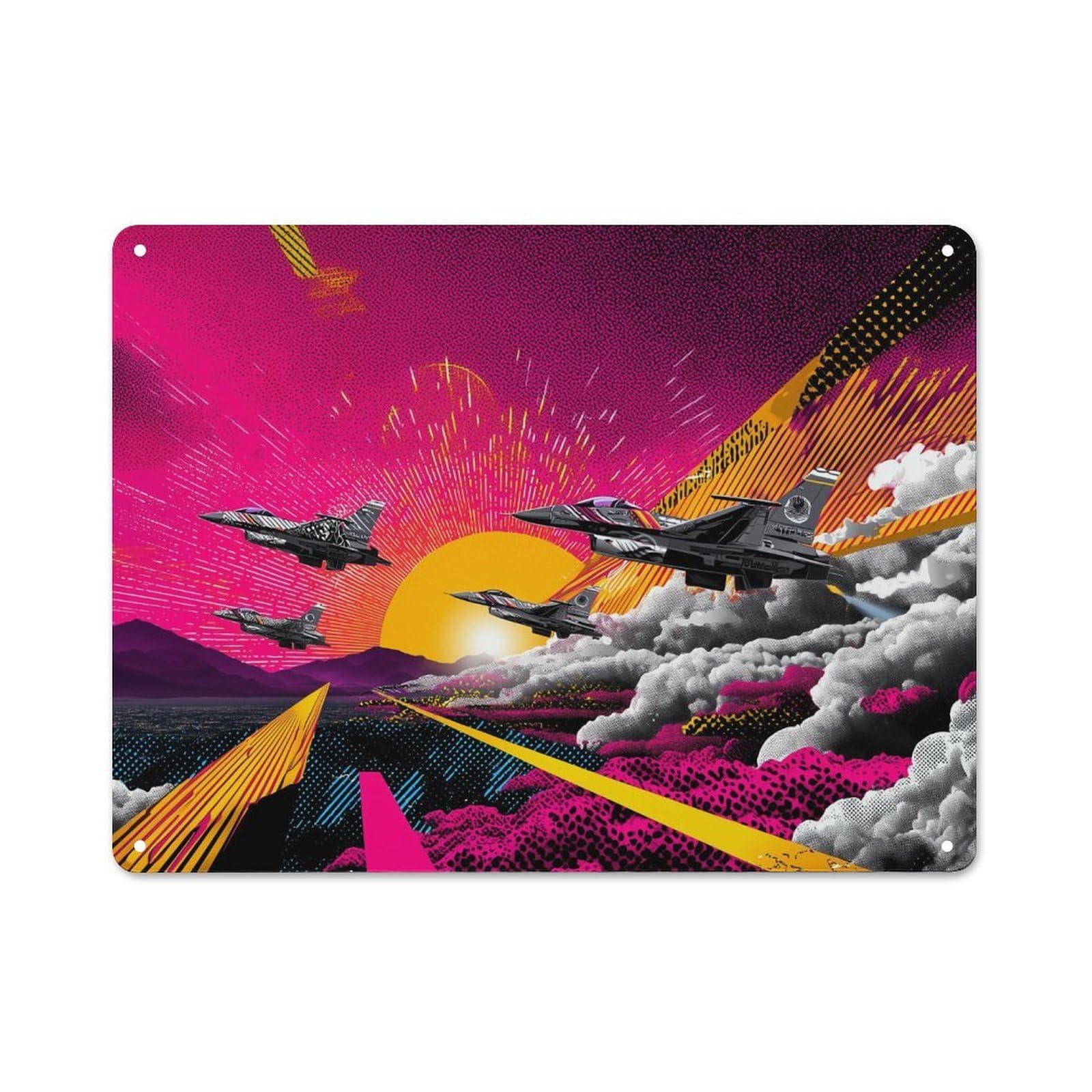 Junmoney Jet Sunset Chase Old Style Metal Wall Decor 30X40cm, Decorative Tin Plaque For Cafe, Pub, Workshop Or Home Bar