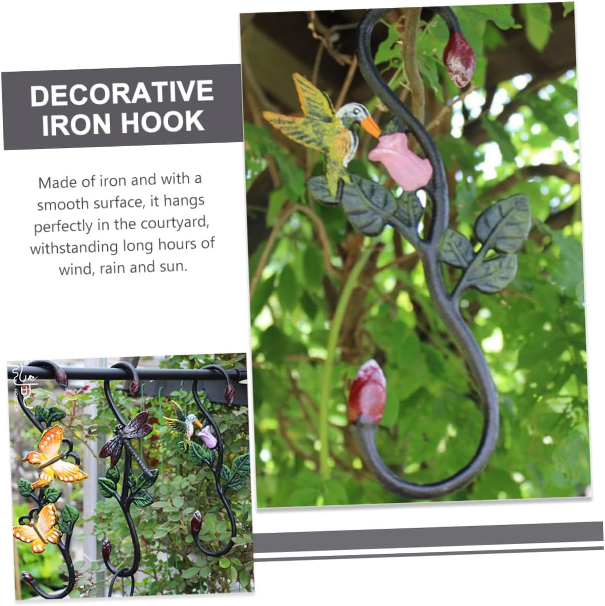 UKCOCO Cast Iron Decorative Hook for Hanging Planters and Bird Feeders Multi-Purpose Garden Wall Hook Heavy-Duty Iron Art for Outdoor Indoor Use