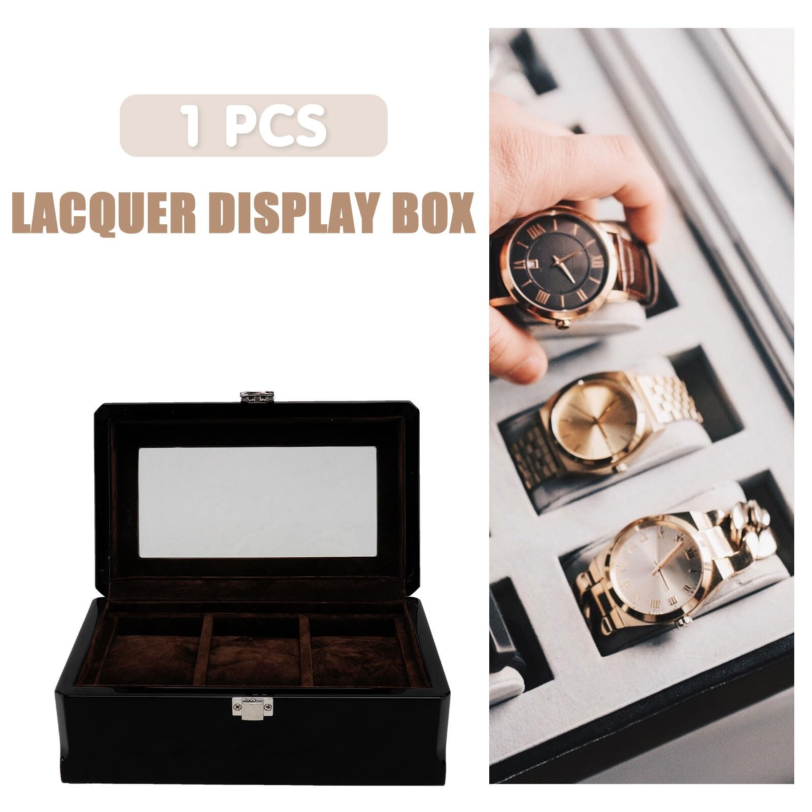 Operitacx Uhrenbox mit 3 Fächern in Schwarz für Aufbewahrung | Vintage Optik, Elegante Ausführung, als Geschenk zum Geburtstag