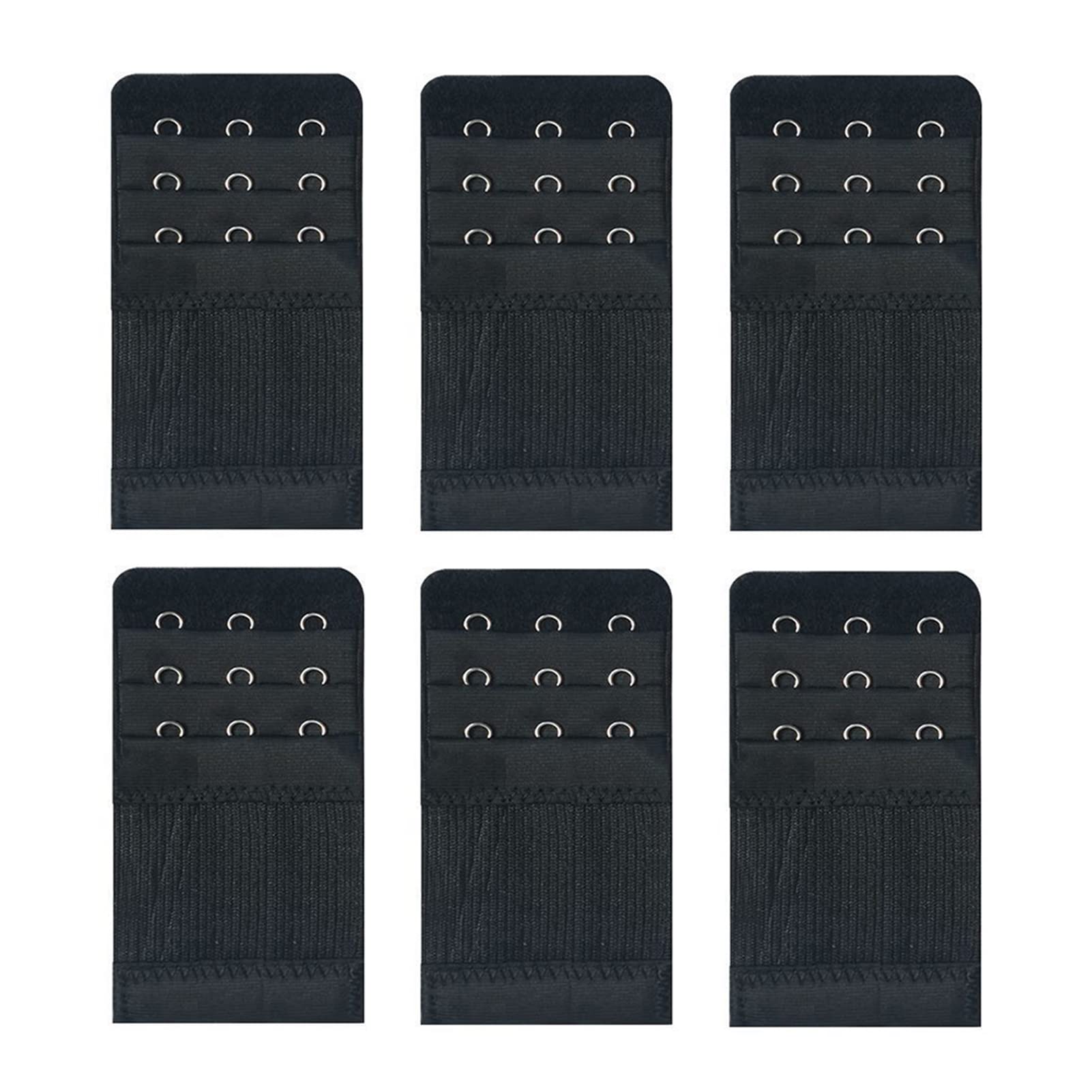 Yesmin Women's 3 Hook,Black,1.3Cm Spacing Pack Of 6 Bra Strap Extenders Extensions Elastic Extender Set 3 Hooks 1.3Cm Spacing (Black)