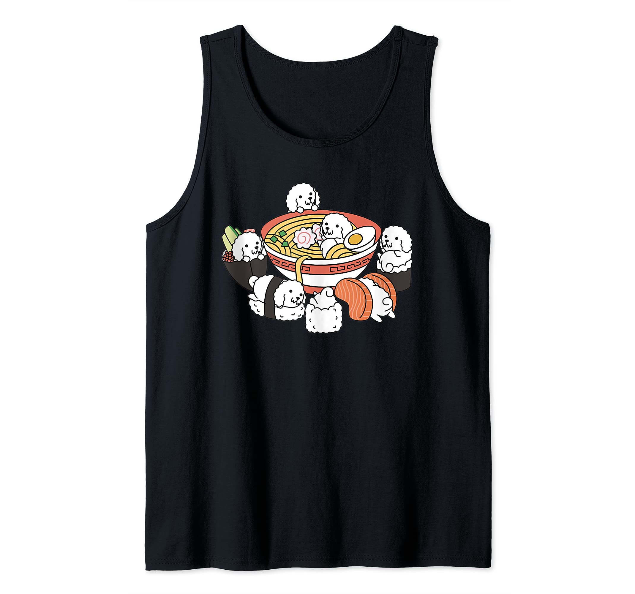 Ramen Sushi Bichon Frise Dog Tank Top, Black