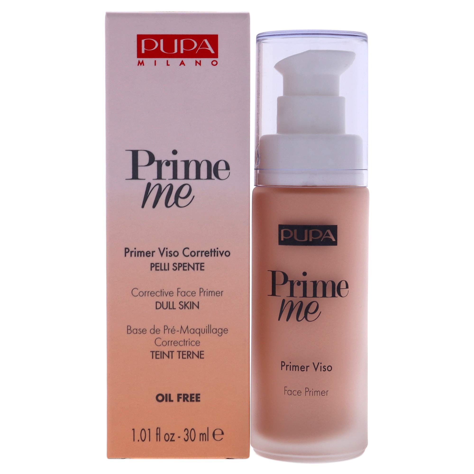 PUPA Milano Prime Me Corrective Face Primer - Pre Make-Up Face Base - For Dull-Looking And Lifeless Skin - Evens Out The Skin Tone, Giving It A Glowing And Fresh Appearance - 005 Peach - 1 Oz