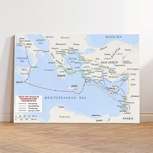 Miniatura 2 de Póster de Paul's Missionary Journeys Bible Story Study Map Poster Lienzo Arte de Pared Pintura Decoración de Dormitorio Para El Hogar, Oficina, Aula