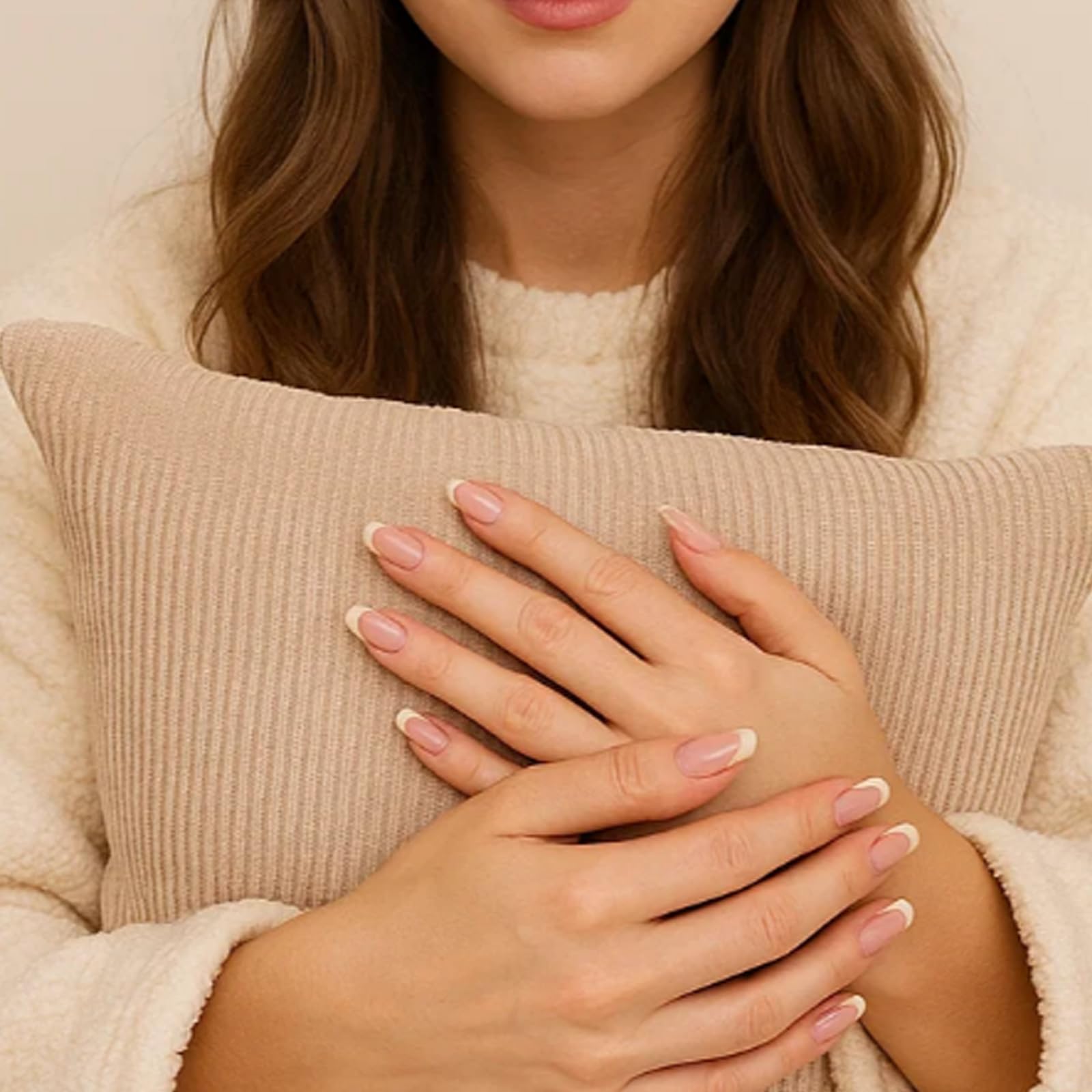 Nude Pink Ombre Glossy Press On Artificial Nails Set including French White Tips - Image 2
