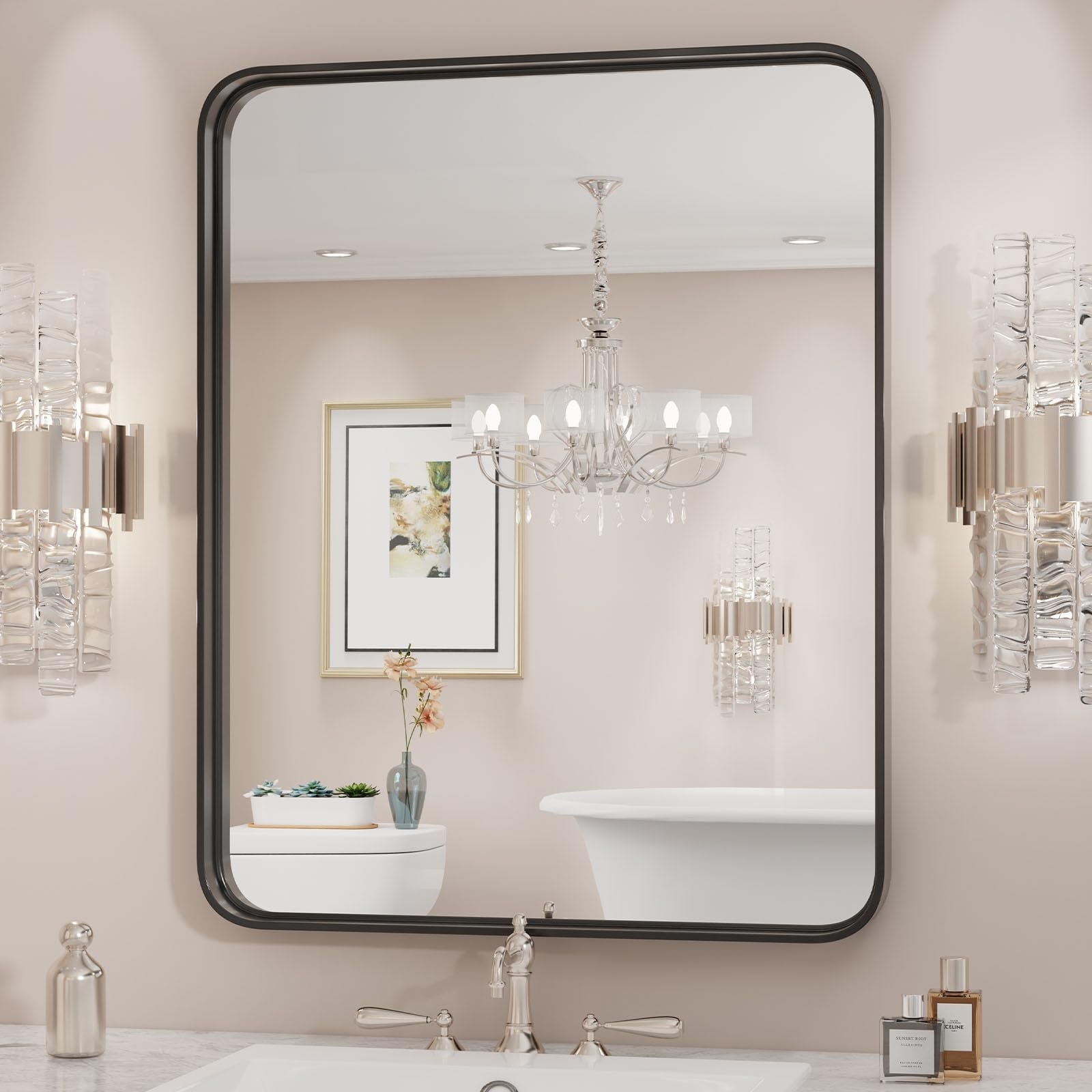 24x36 Inch Bathroom Mirror with Thick Frame,Bathroom Mirror for Over Sink,Round Edge