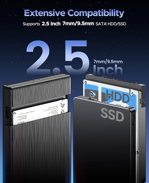 ORICO USB 3.0 to SATA III 2.5 External Hard Drive Enclosure for 2.5 Inch 7mm-9.5mm SATA HDD/SSD Tool Free [UASP Supported],Black(2189U3)