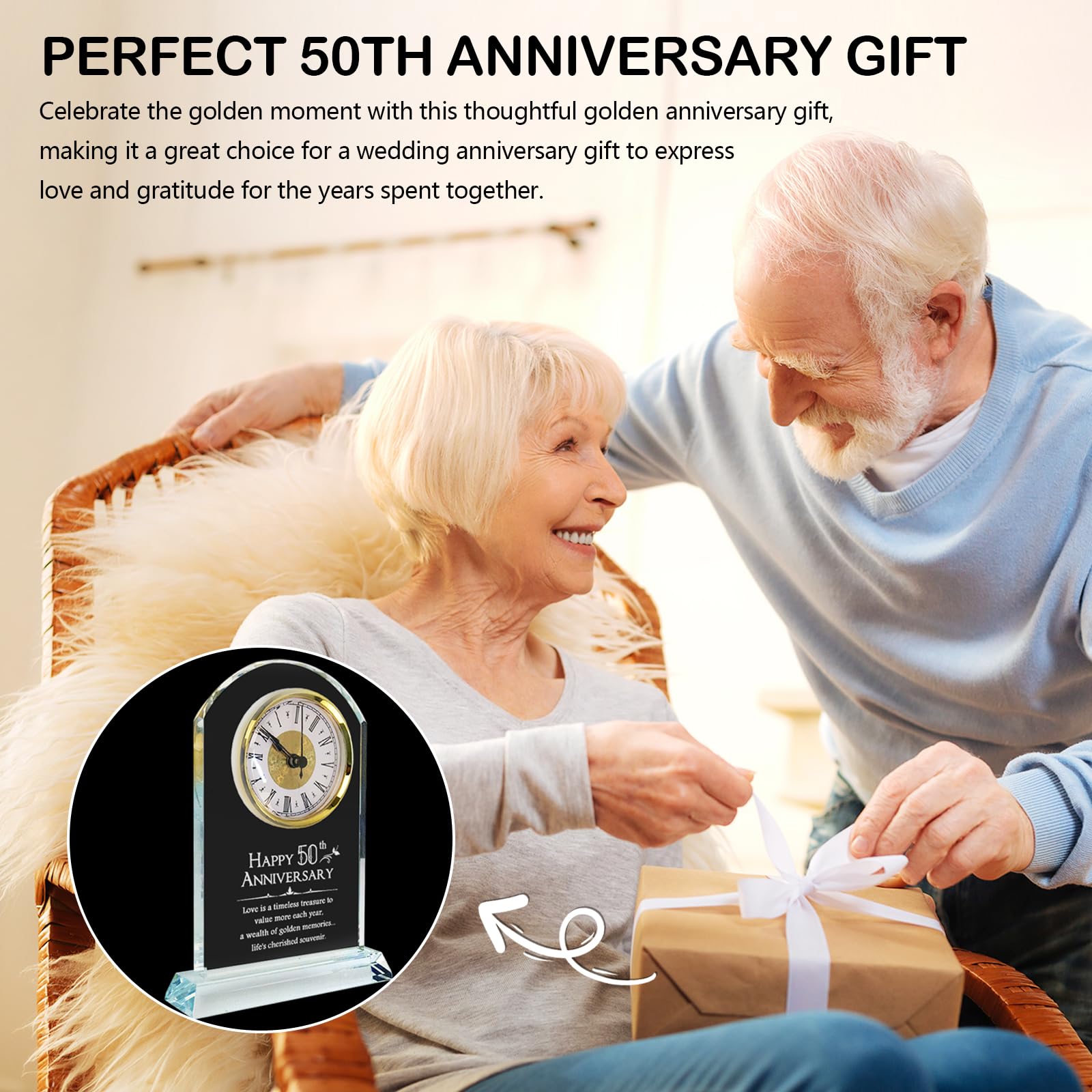 Regalo 50 Anni Matrimonio, Regalo di Anniversario con Orologio al Quarzo Regali per Nozze d'Oro Decorazione con Orologio da Scrivania Dorato Regali per i 50 Anni di Matrimonio per Nonni e Genitori