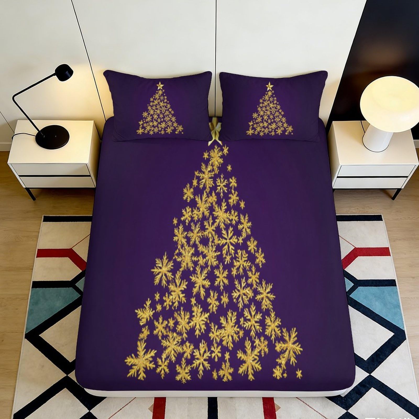 Rqzkjxnhpf Style-9 3D Printed Christmas Tree Fitted Sheet Microfiber Deep Pocket Non-Slip Bedding Xmas Tree Mattress Fitted Cover Washable For Bedroom 200X200x25cm 90X200x25cm