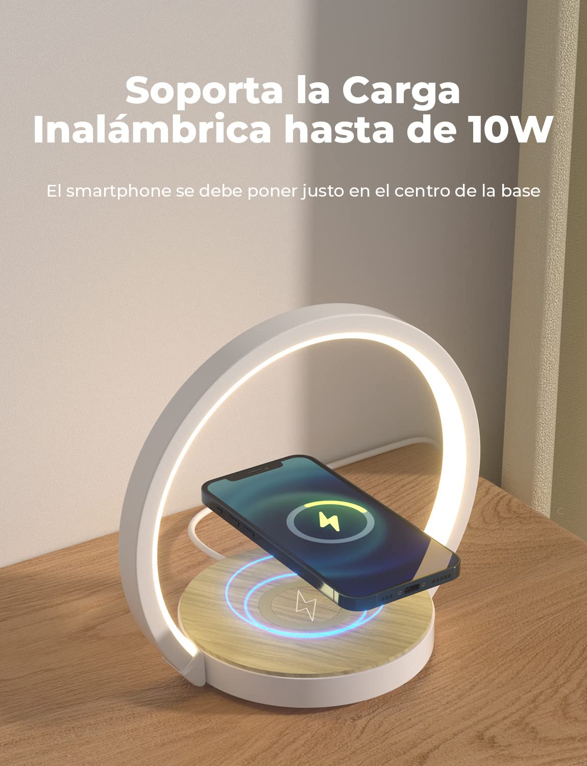 Lámpara de Mesita de Noche Tactil, Regulable en 3 Niveles, Lamparas de Mesita de Noche con Cargador Inalámbrico, Luz Nocturna LED, Para Dormitorio, Escritorio o Regalo