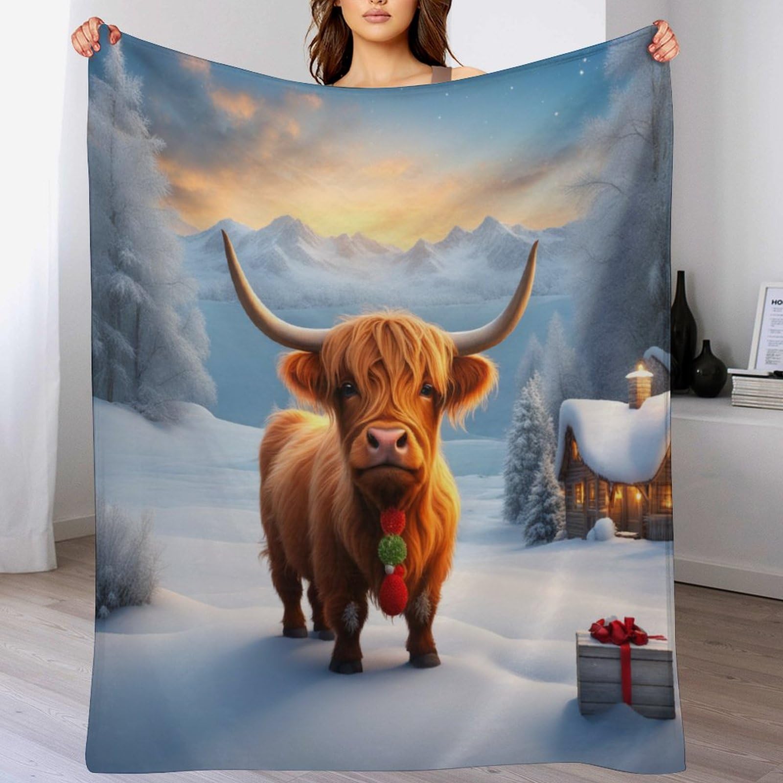 Pazzk Girls Highland Cattle Blanket Throw Collection - Flannel Sofa Versatile Blanket Gift Fluffy Soft Throw For Bed And Couch Travel For Kids （130×180Cm）