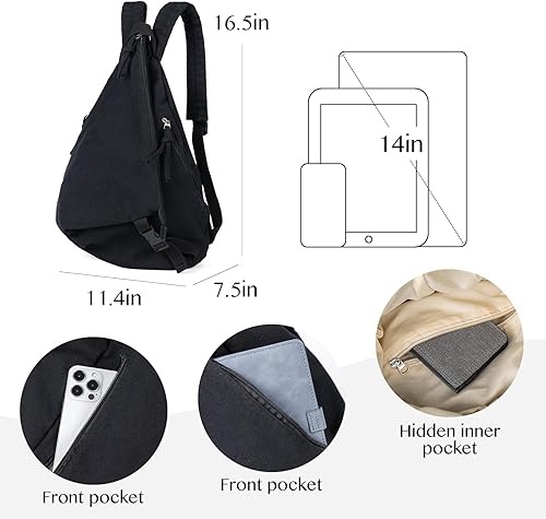 Miniatura 2 de Mochila de lona para mujer, mochila de viaje para hombre, estilo vintage, para mochilas casuales, Negro C, Mochila casual