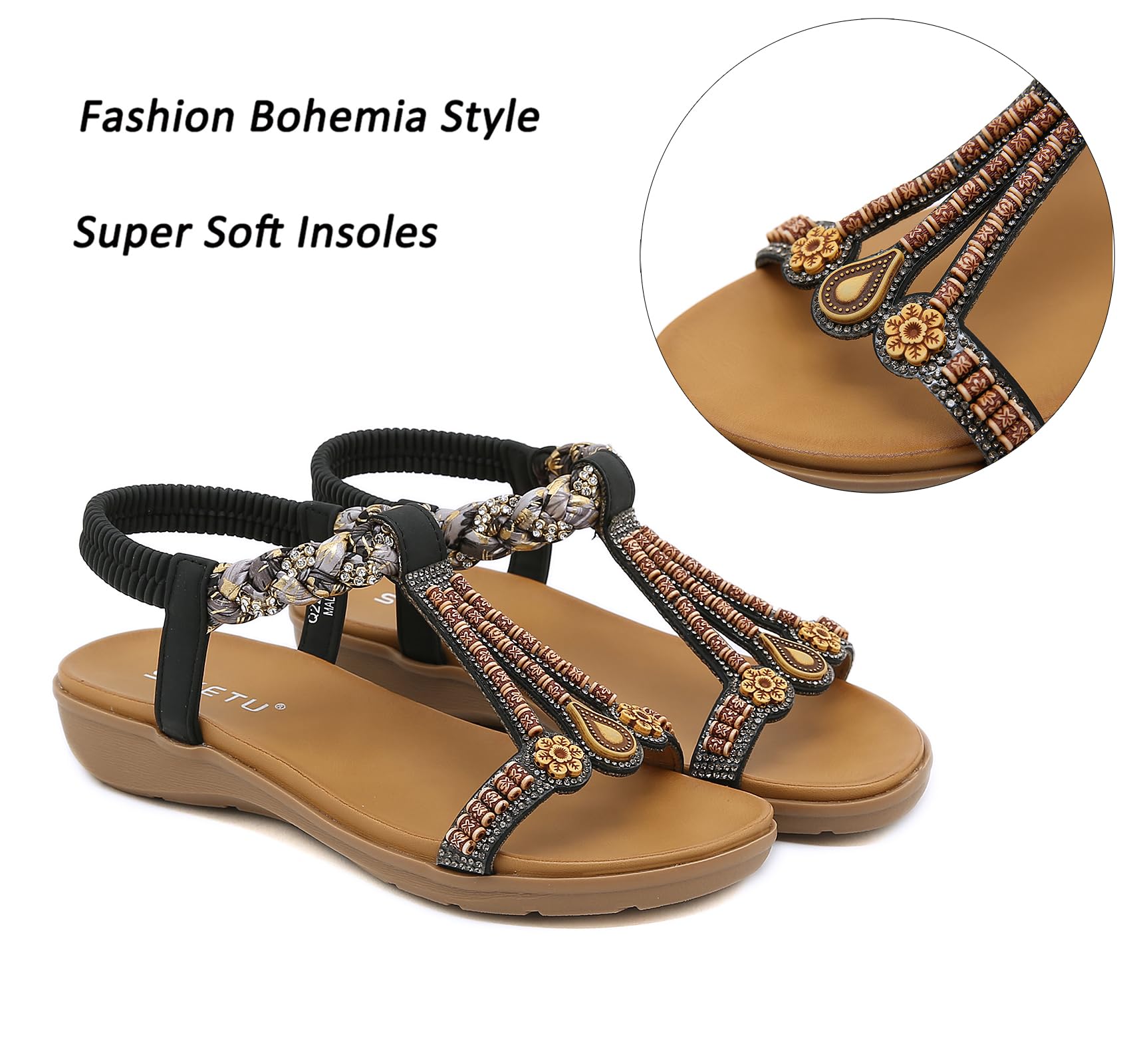 Meik Mangni Donna Sandali Piatti Estive Bohemia Pantofole Infradito da Spiaggia Ciabatte Antiscivolo Punta Aperta 36-42 EU