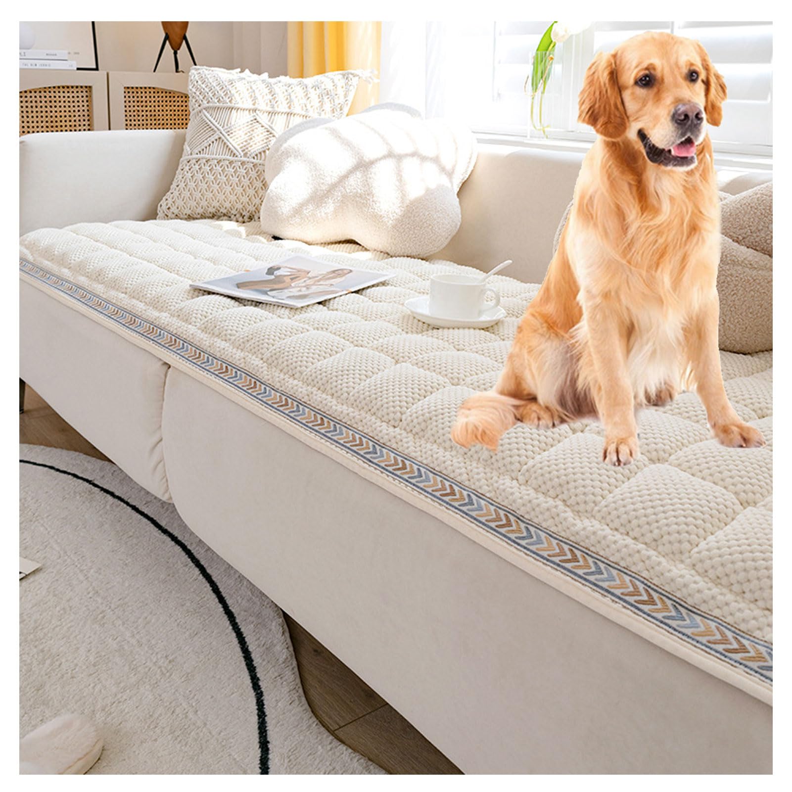 Funnyfuzzy Cream-Coloured Large Plaid Square Pet Mat Bed Couch Cover - Furniture Protector for Dog, Cat - Funny Fuzzy Couch Cover, Blanket Sofa - Mattress Protector โ image 1
