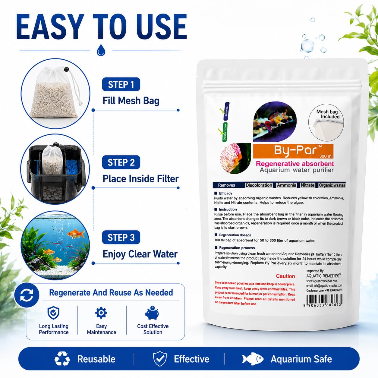 Aquatic Remedies by-Par, 100ML (Mesh Bag Included), Regenerative Absorbent Aquarium Water Purifier 2