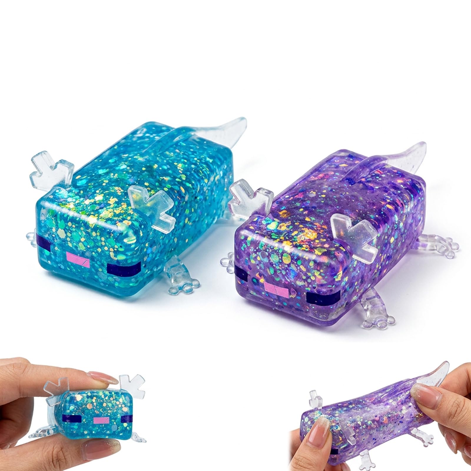 2 Pack Axolotl Squishy Blue And Purple Soft Gentle Cute Axolotl Shaped Sensory Ball For Desk Office Home Travel Calming Hand Exercise Quiet Companion Set