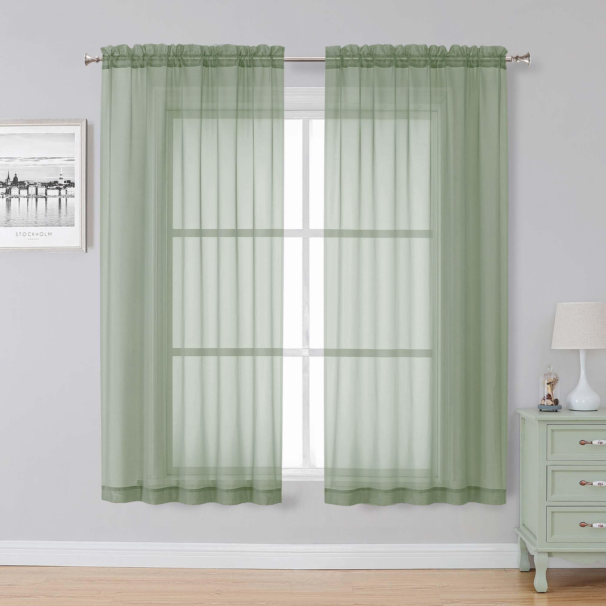 Simplebrand Sage Green Sheer Curtains 63 Inch Length 2 Panels for Bedroom