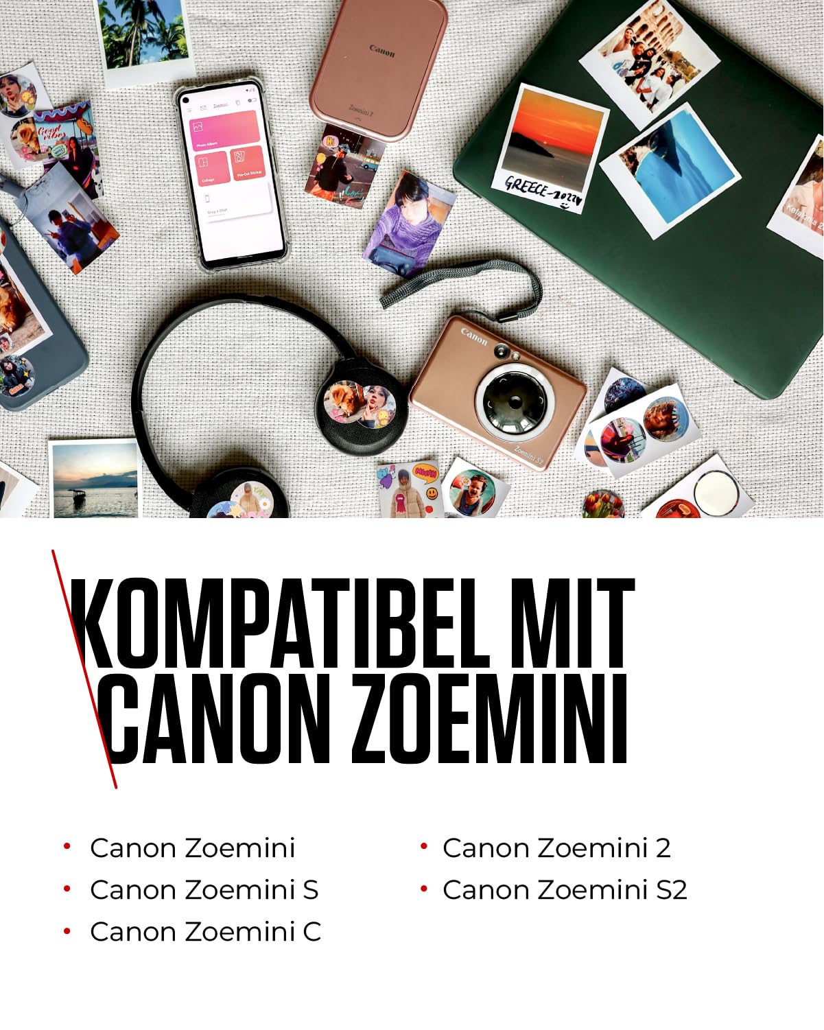 Canon Zink™ Fotopapier – Selbstklebendes 5 x 7,6 cm (2x3") Fotopapier (50 Blatt) – Drucken Sie Handy-Fotos für personalisierte Aufkleber
