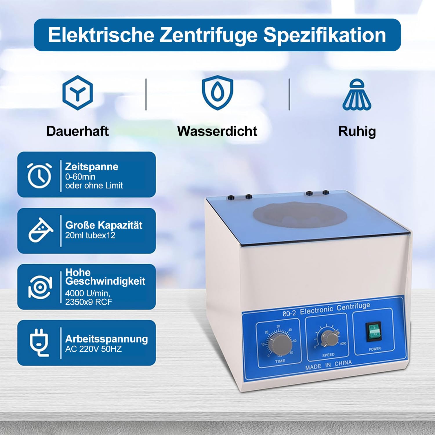 Centrifugadora eléctrica de laboratorio con temporizador y control de velocidad, 4000 rpm, capacidad 20 ml x 12 tubos para laboratorio, consultorio médico