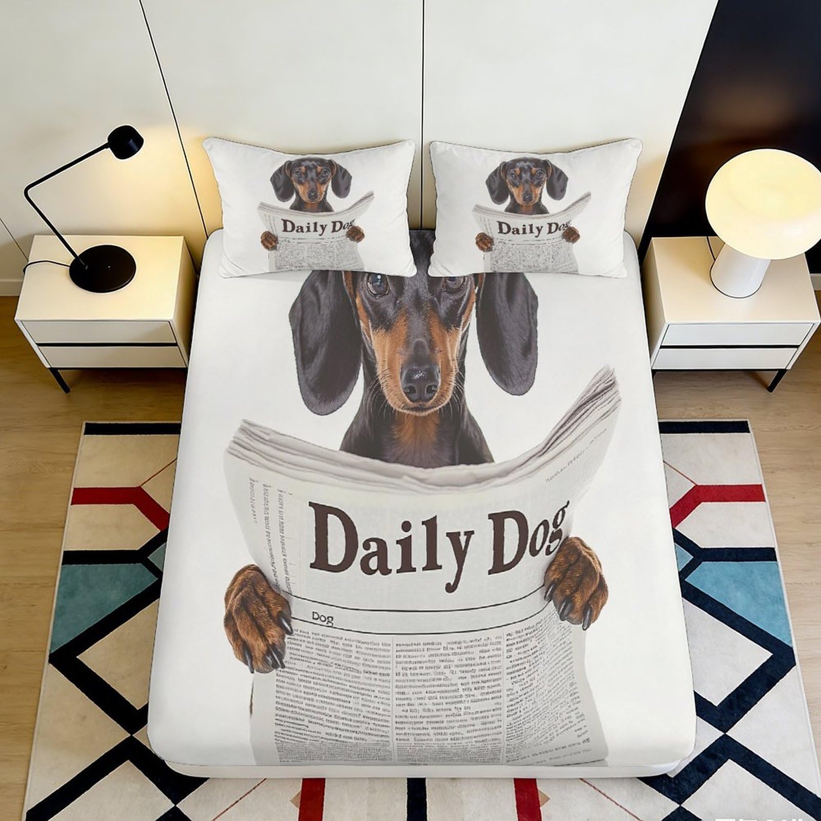 Pnayamiorkfel Style-6 3D Printed Dachshund Newspaper Fitted Sheet Microfiber Soft Decor Dog Bed Cover For Bedroom Guest Room Mattress Protection 90X200x25cm