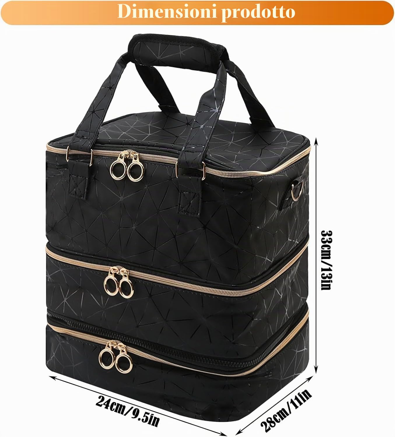 Organizer per Unghie di Grande Capacità per 84 Flaconi di Smalto e 1 Lampada a LED per unghie Borsa con Tracolla per Accessori per Nail Art, Nero