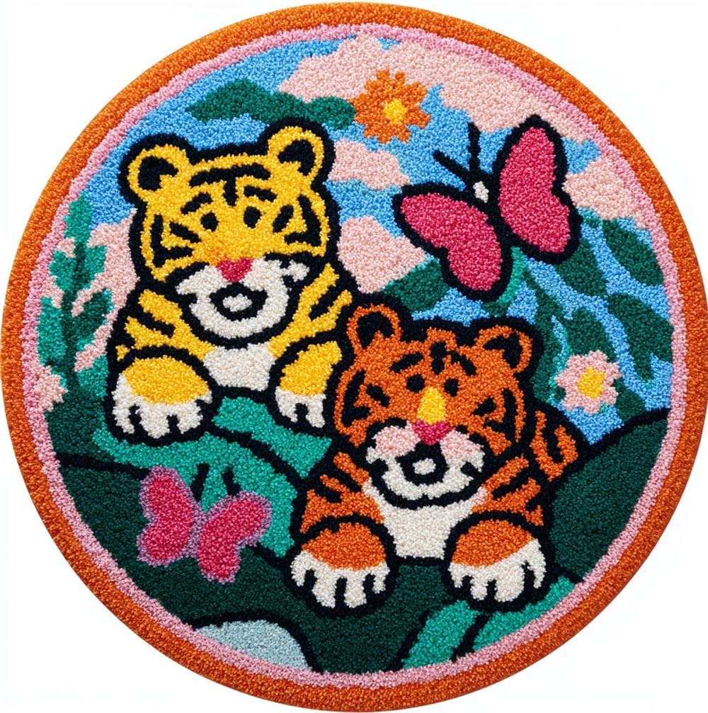 kitphoenix Round DIY Rug Kit Tiger and Butterfly