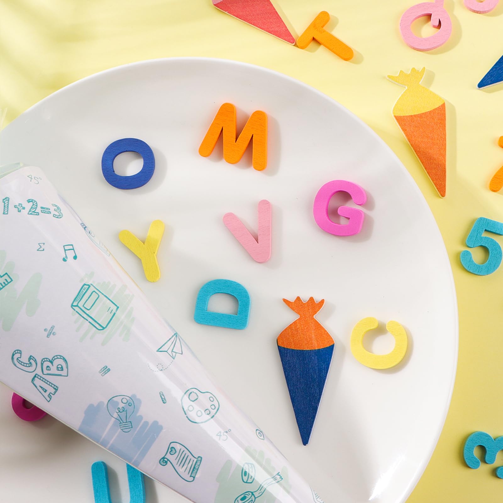 66-teiliges Einschulung Konfetti Set Aus Holz - Bunte Tischdeko Für Schulanfang Und Schuleinführung