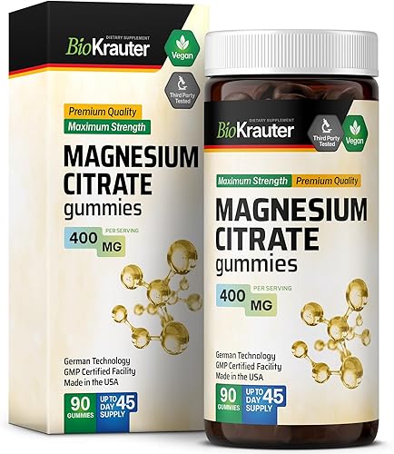 Gomitas de citrato de magnesio - Suplemento de magnesio masticable - Magnesio 400 mg - 90 gomitas veganas