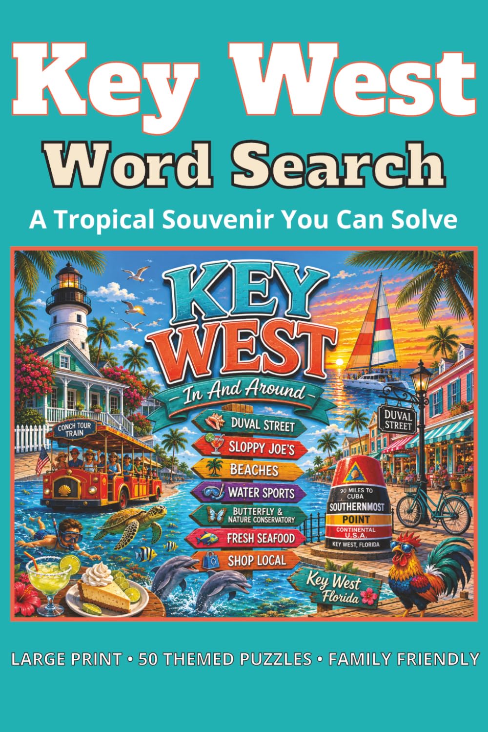 Key West Word Search Puzzle Book: 50 Large Print Puzzles Featuring Key West Attractions, Activities & Vacation Fun | Large Print | 6x9 inches | 112 Pages | Great Gift for Travelers!