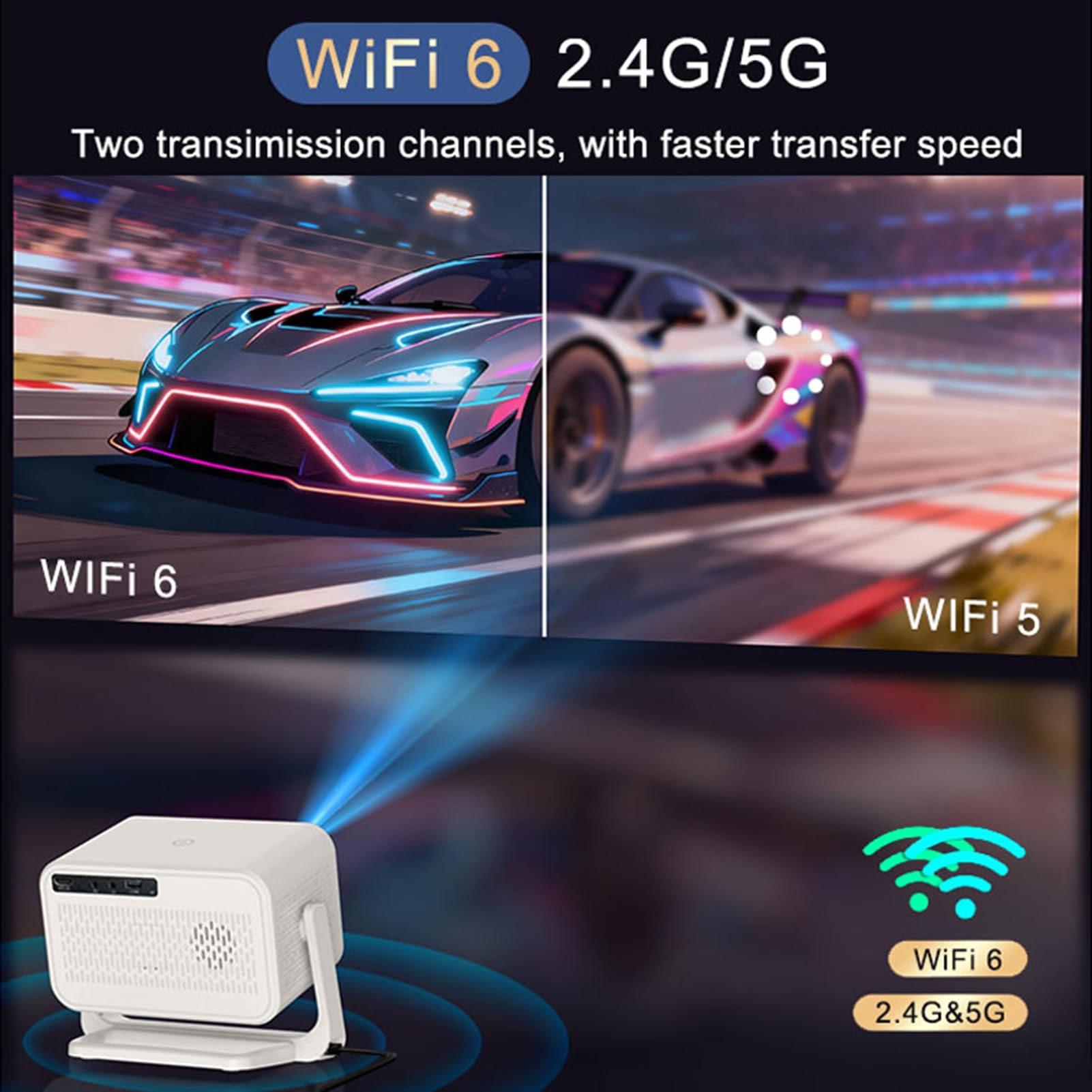 Projektor HD 1080P z WiFi i Bluetooth, dla Systemu Android 14