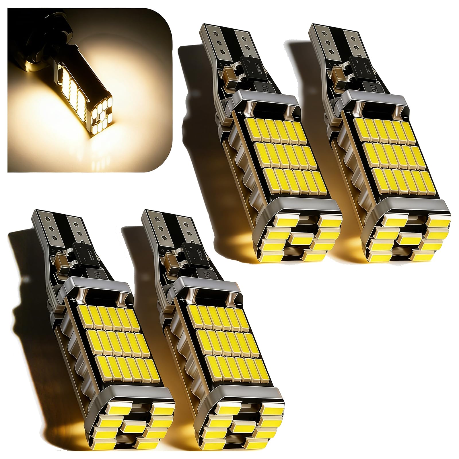 Fiknonk 4 PCS LED Reverse Light Bulbs, T15 4014 45SMD High Brightness Backup Lights, 6500K White 360 Degree Canbus Error Free Bulbs, Universal for